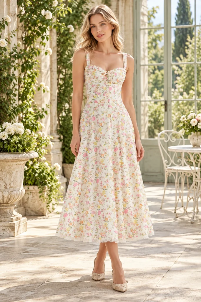 Apricot Ditsy Floral Dress