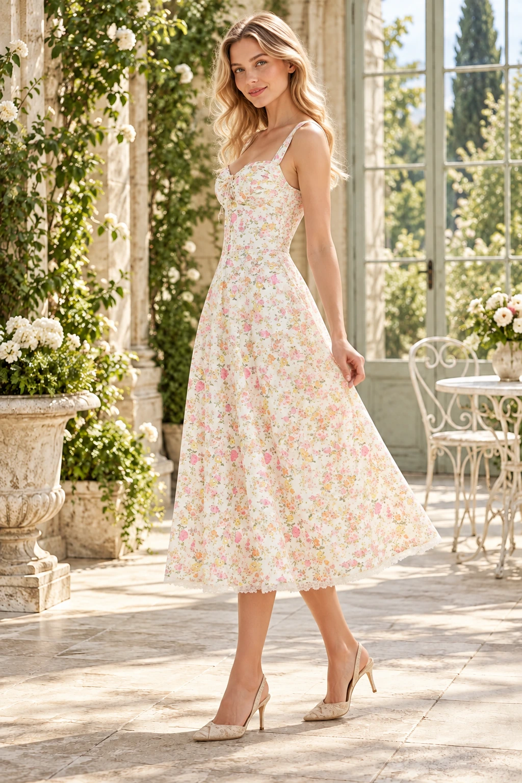 Apricot Ditsy Floral Dress