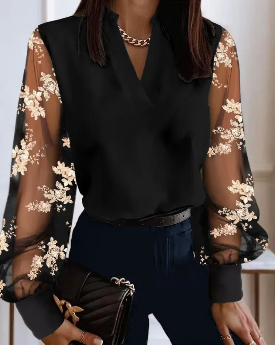 Durchsichtige Bluse Mit Blumen 1
