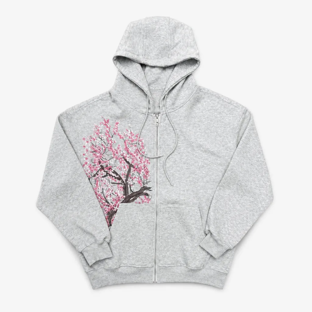 Grey Hoodie With Flowers 1