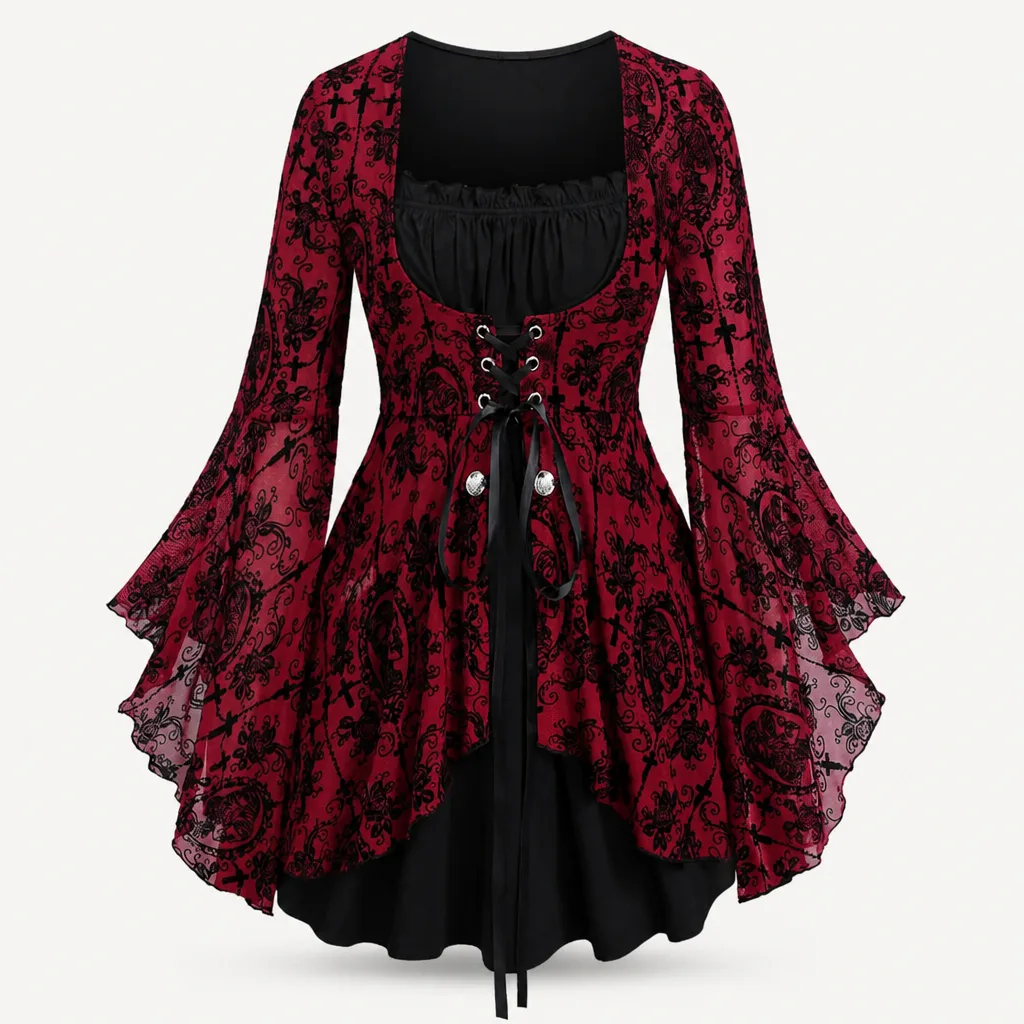 Schwarze Bluse Mit Roten Blumen 1