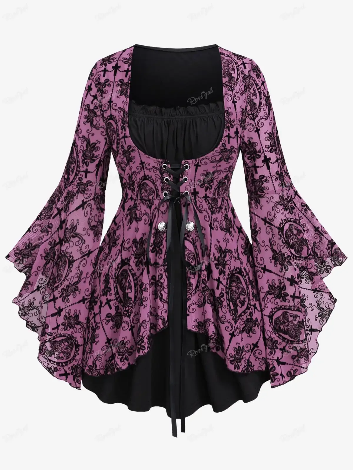 Schwarze Bluse Mit Roten Blumen 4