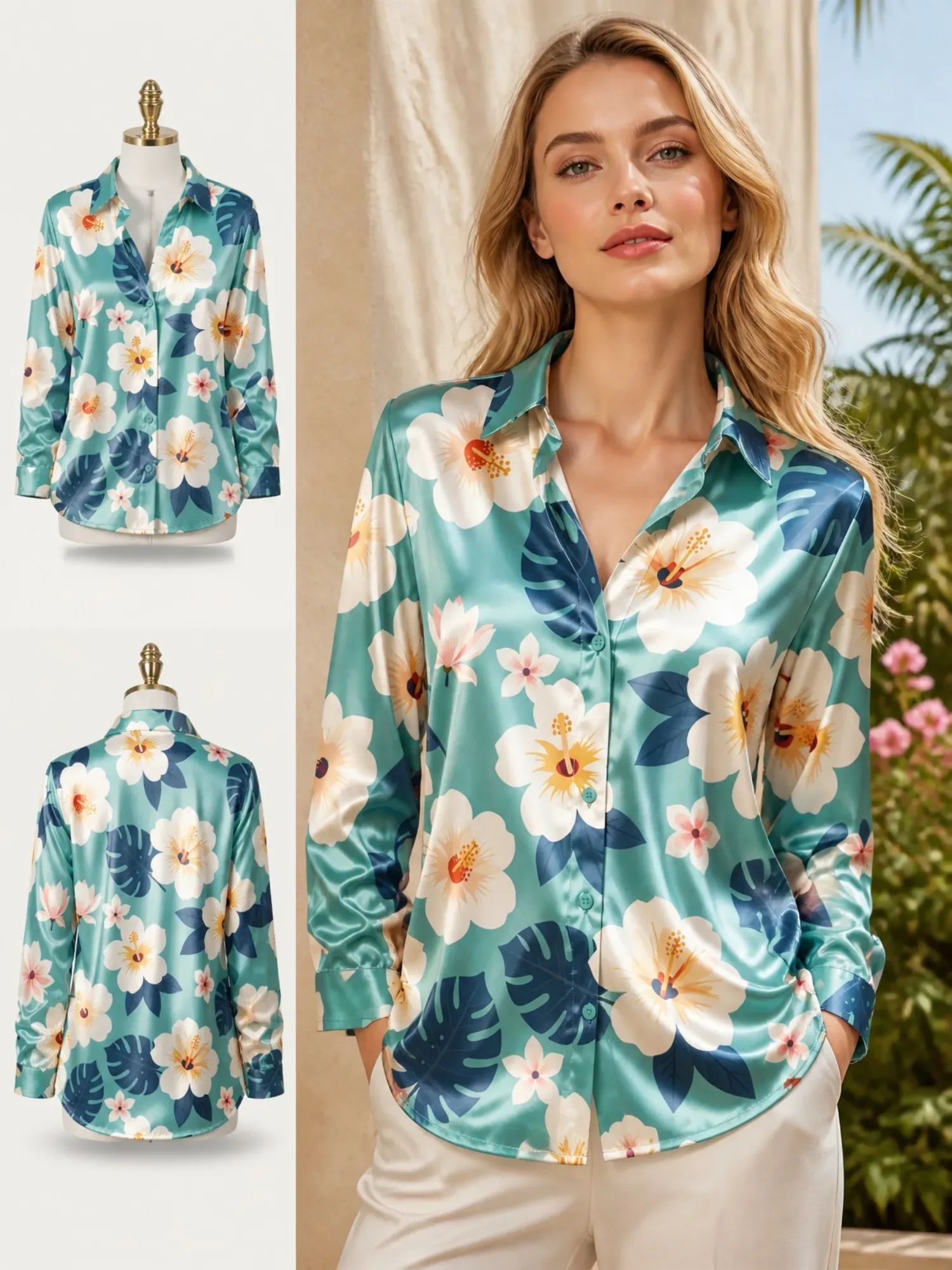 Bluse Türkis Blumen 1
