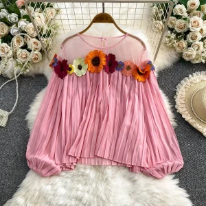 Blumen Bluse Rosa 1