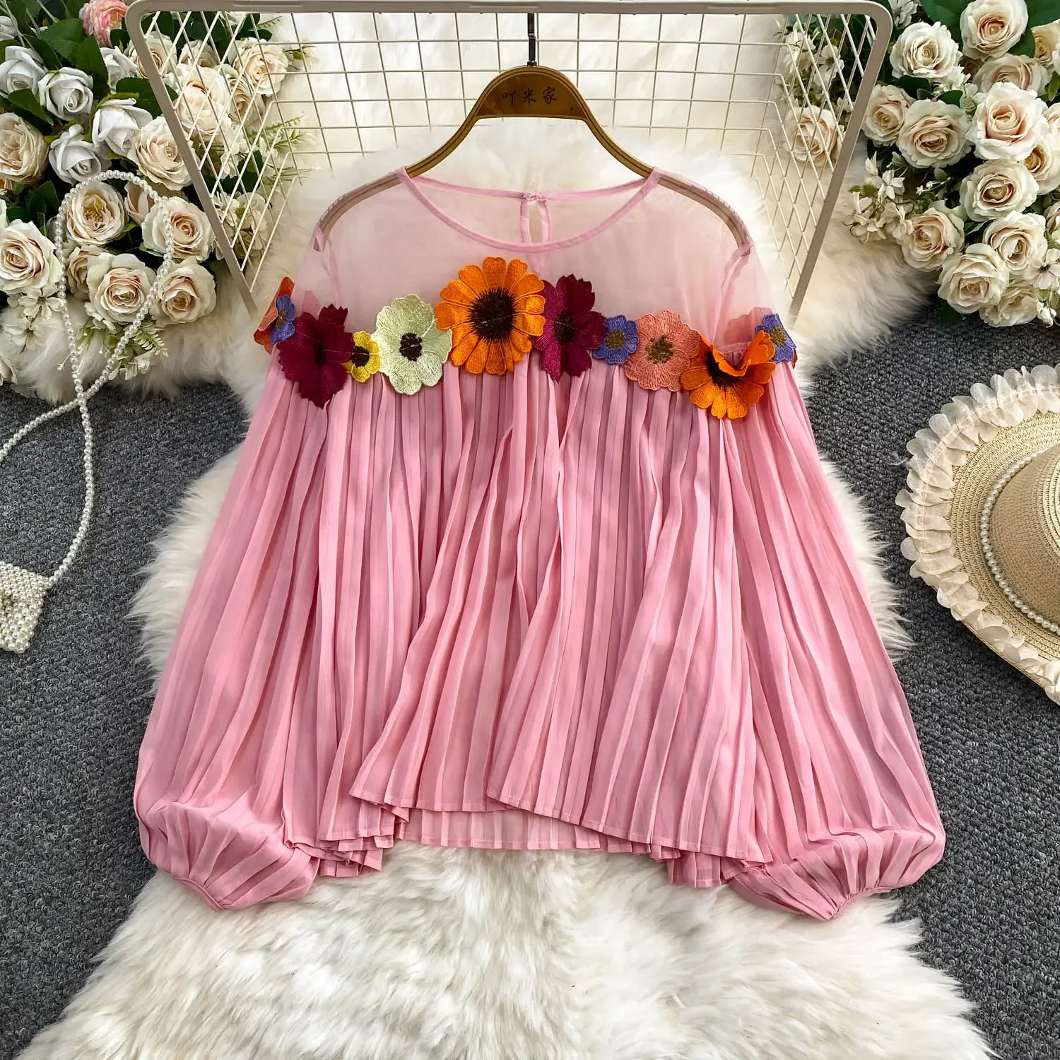 Blumen Bluse Rosa 1