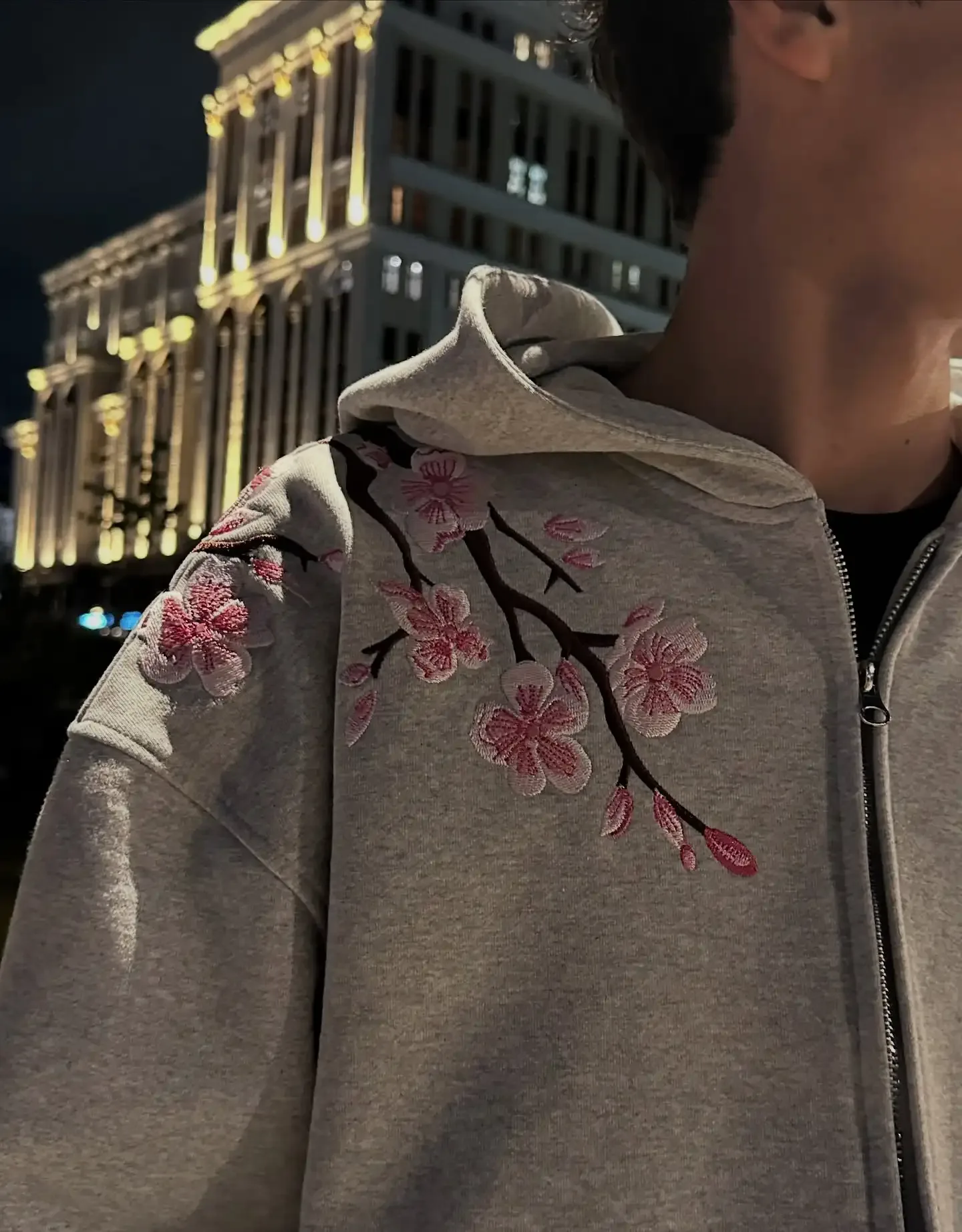 Grey Flower Hoodie 1