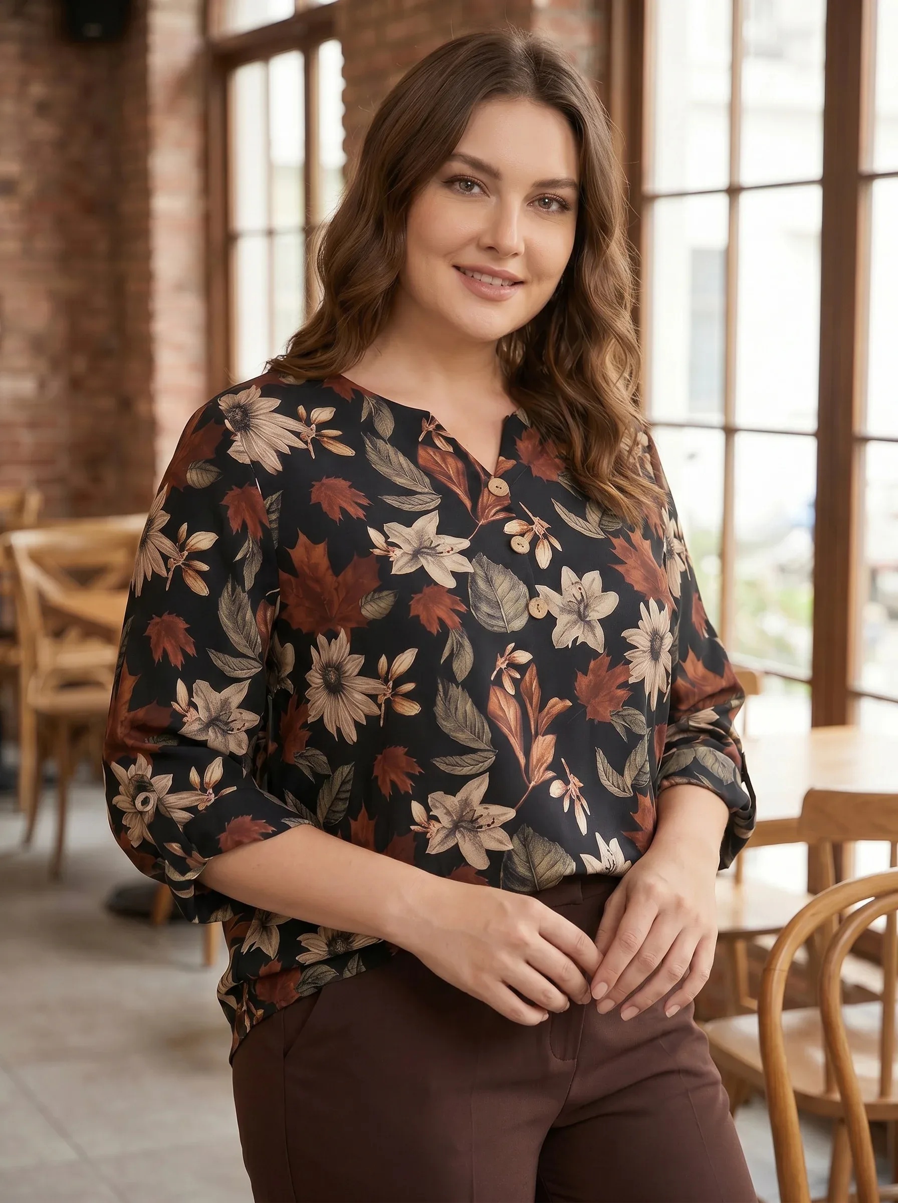 Bluse Schwarz Weiß Blumen 3