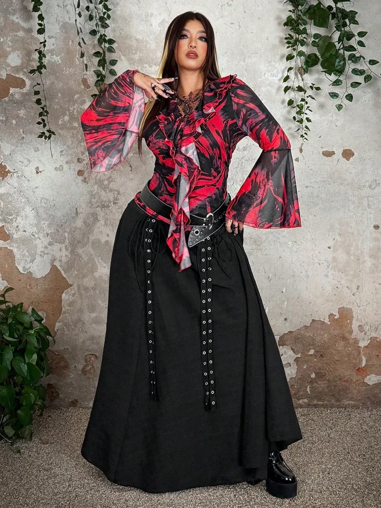 Bluse Schwarz Rot Blumen 3