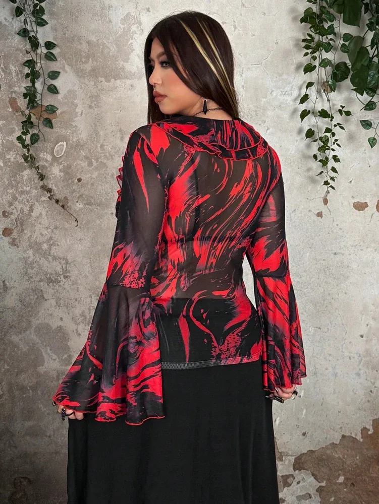Bluse Schwarz Rot Blumen 4