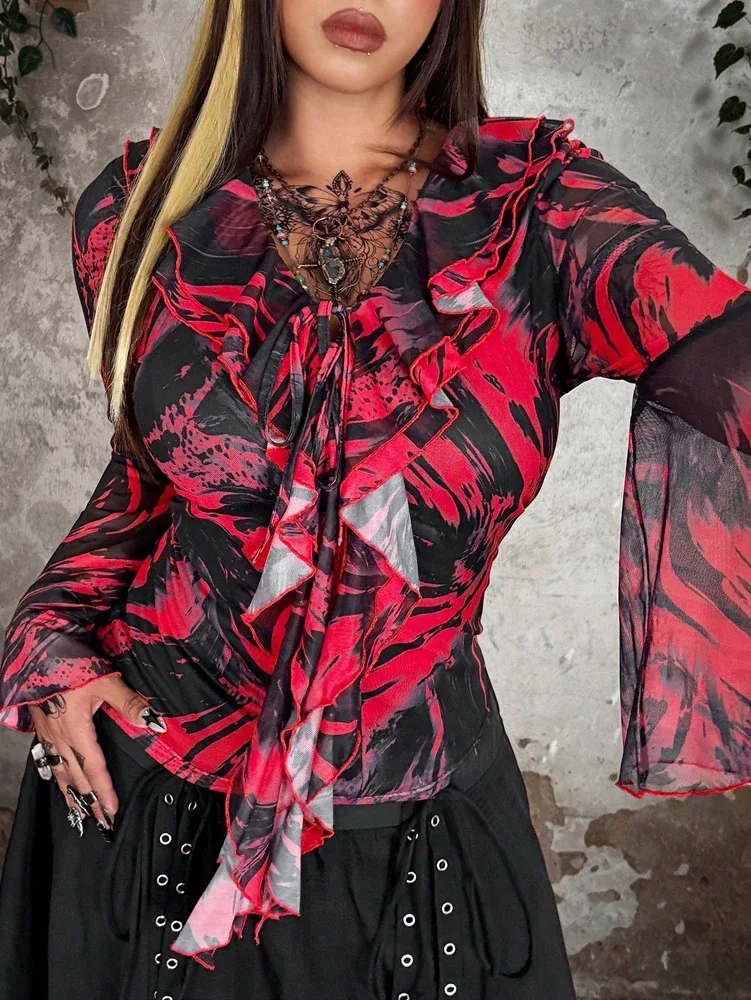 Bluse Schwarz Rot Blumen 6