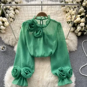Bluse Grün Blumen 1