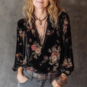 Velvet Floral Blouse 1