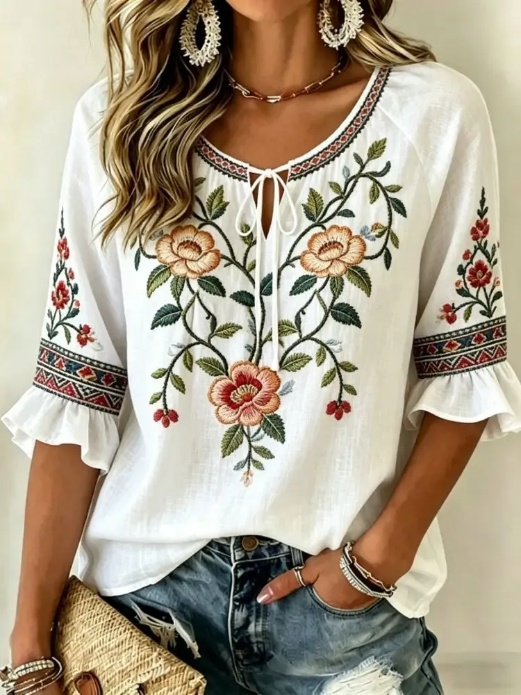 Weiße Bluse Mit Blumen 3