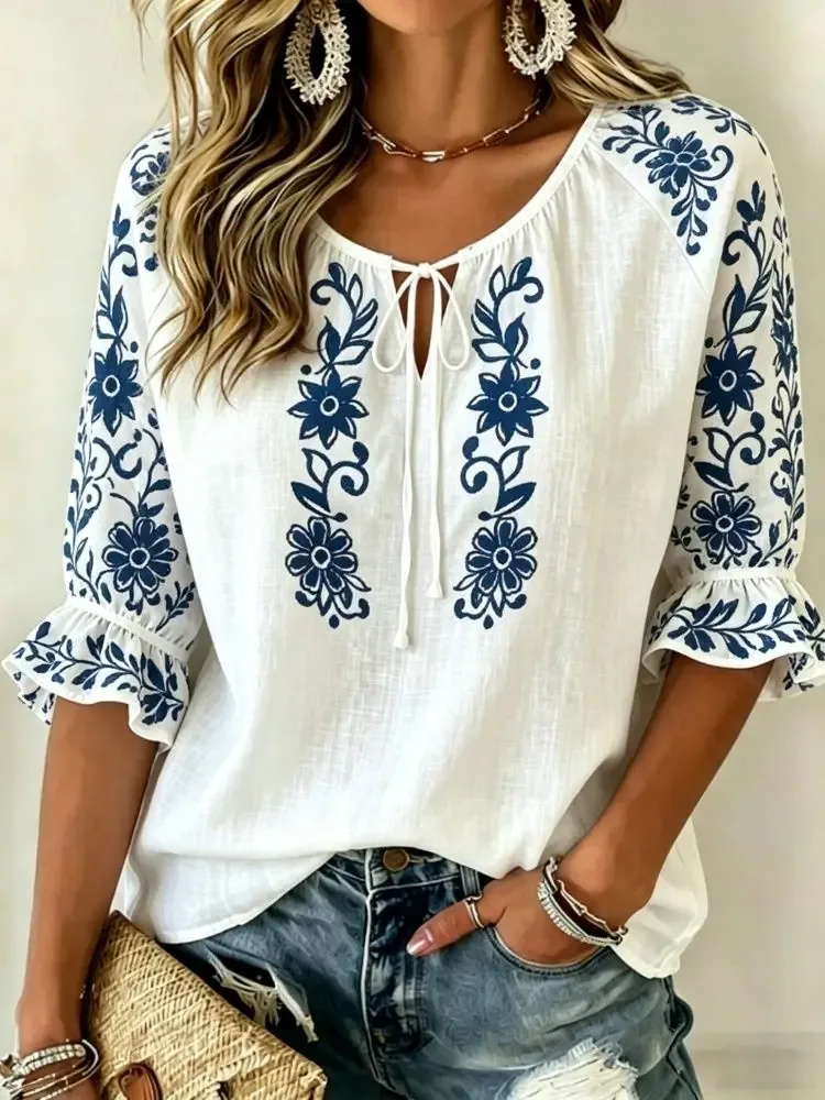 Weiße Bluse Mit Blumen 4