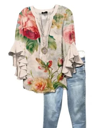 Grüne Bluse Mit Blumenmuster 1