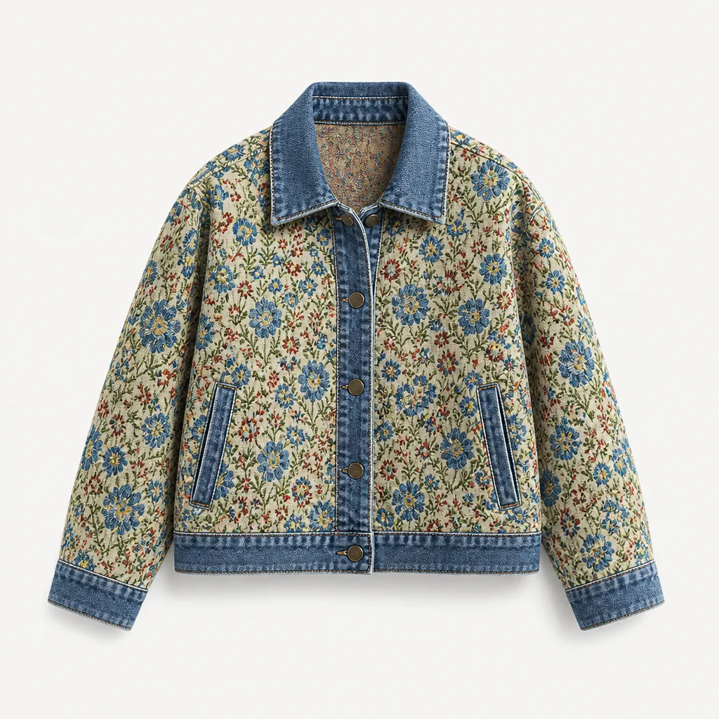 Flower Embroidered Jean Jacket 1