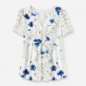 Bluse Weiß Mit Blumen 1