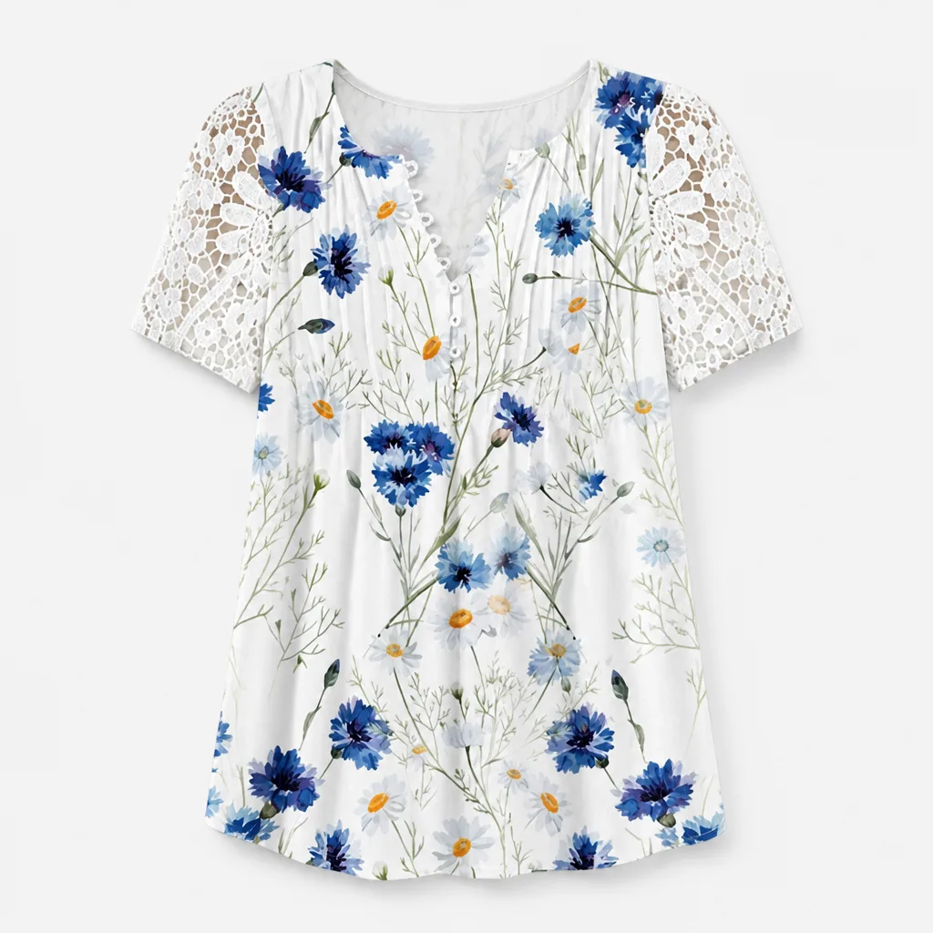 Bluse Weiß Mit Blumen 1