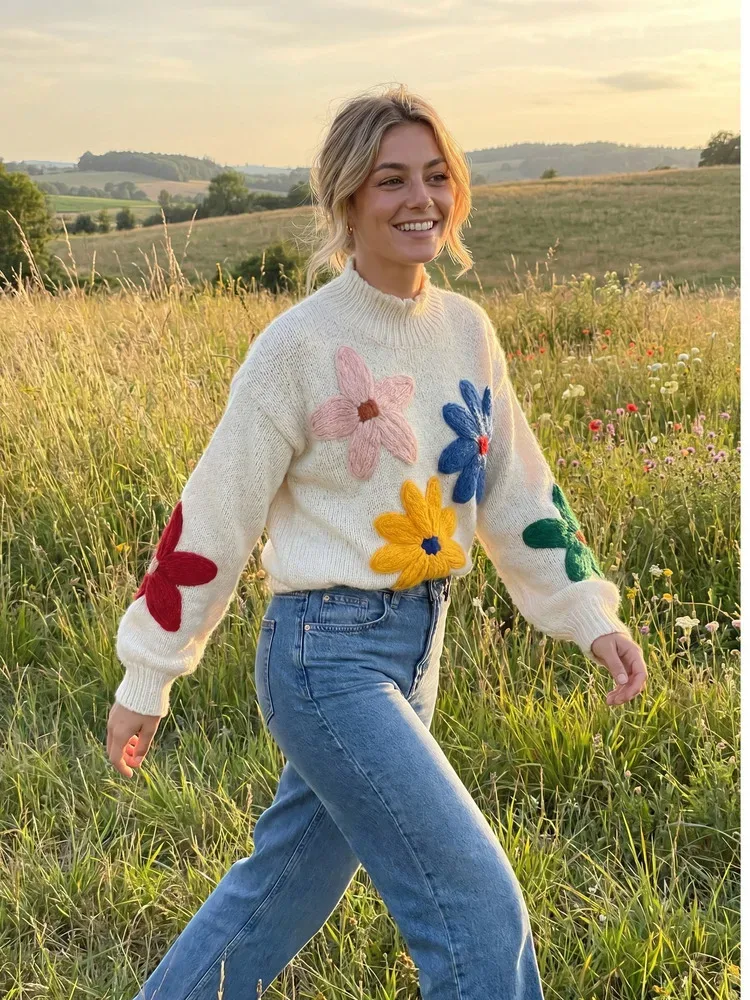 Pullover Mit Großen Blumen 1