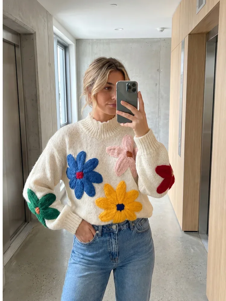 Pullover Mit Großen Blumen 2