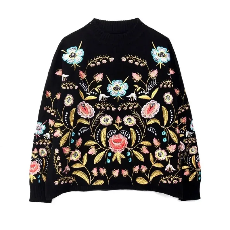 Pullover Schwarz Blumen 3