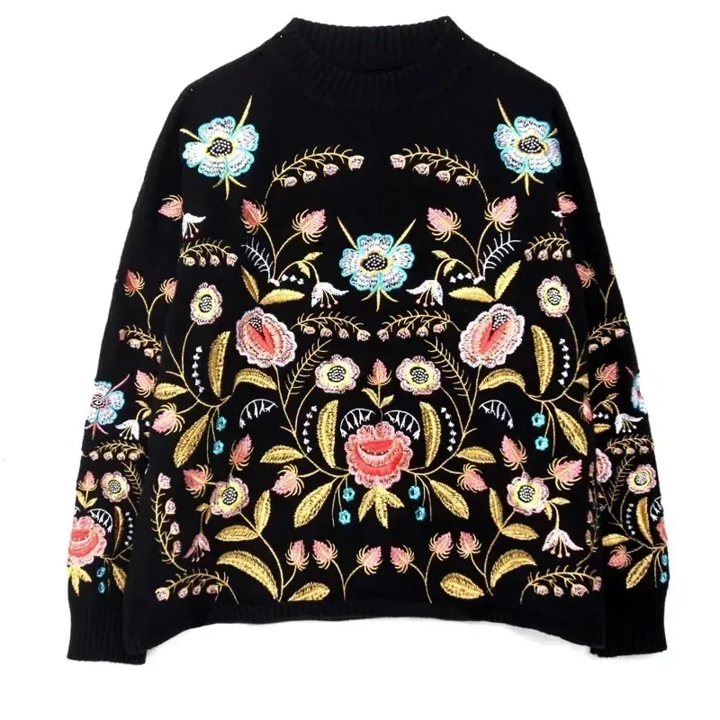 Pullover Schwarz Blumen 6
