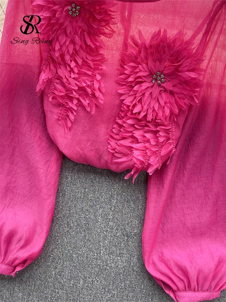 Satin Bluse Mit Blumen 3