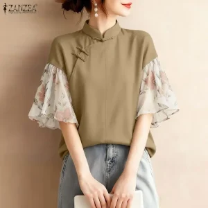 Bluse Stehkragen Blumen 1