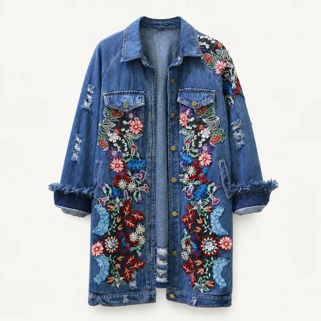 Floral Embroidered Jean Jacket 1