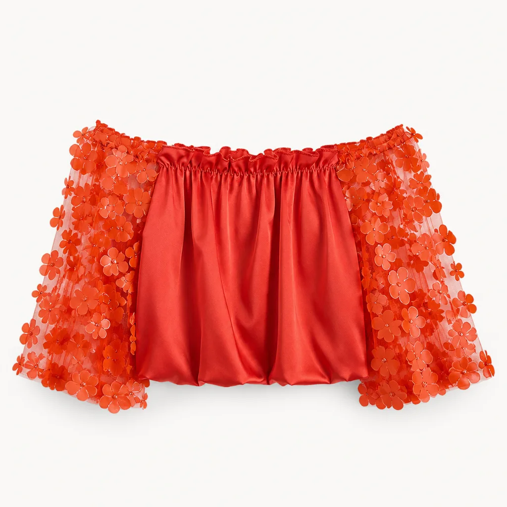 Schulterfreie Bluse Blumen 1