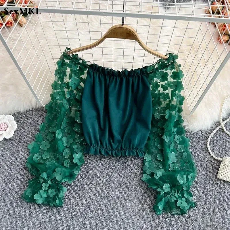 Schulterfreie Bluse Blumen 2