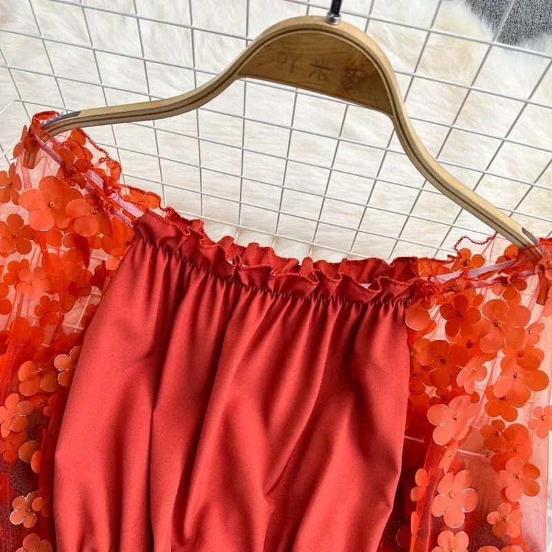 Schulterfreie Bluse Blumen 3
