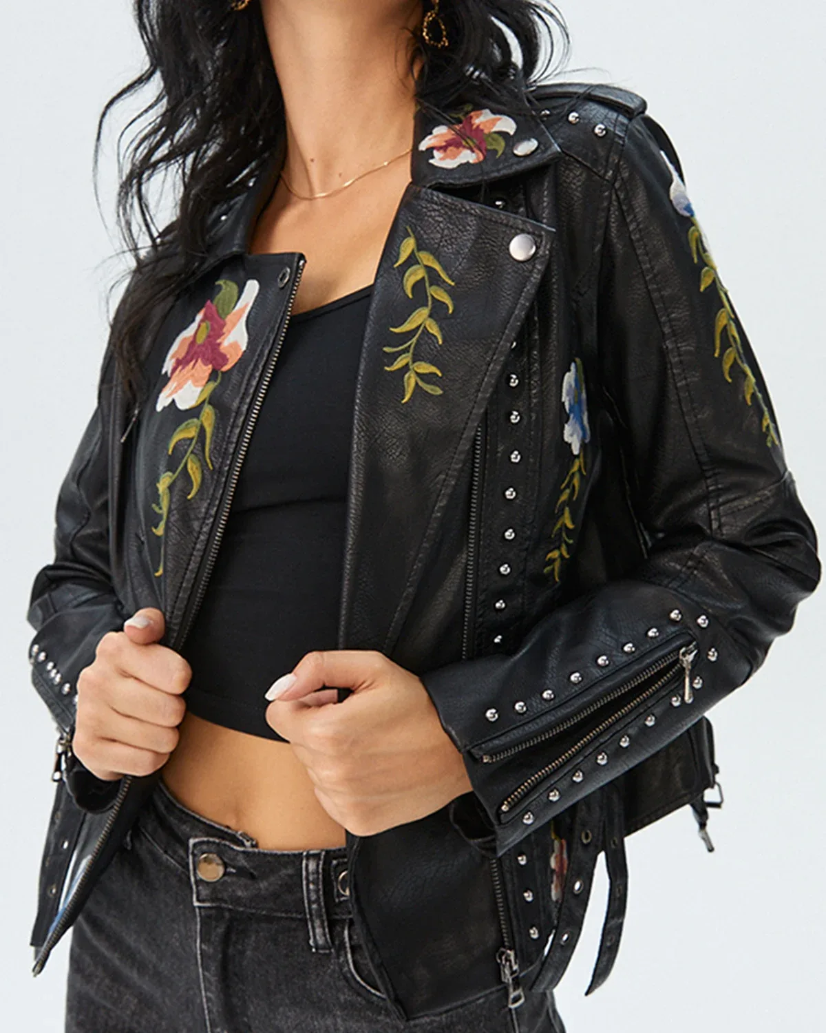 Leather Jacket With Flowers 1