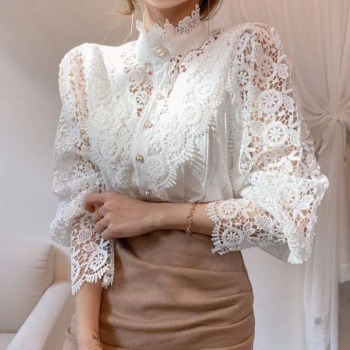 Bluse Weiss Mit Blumenmuster 4
