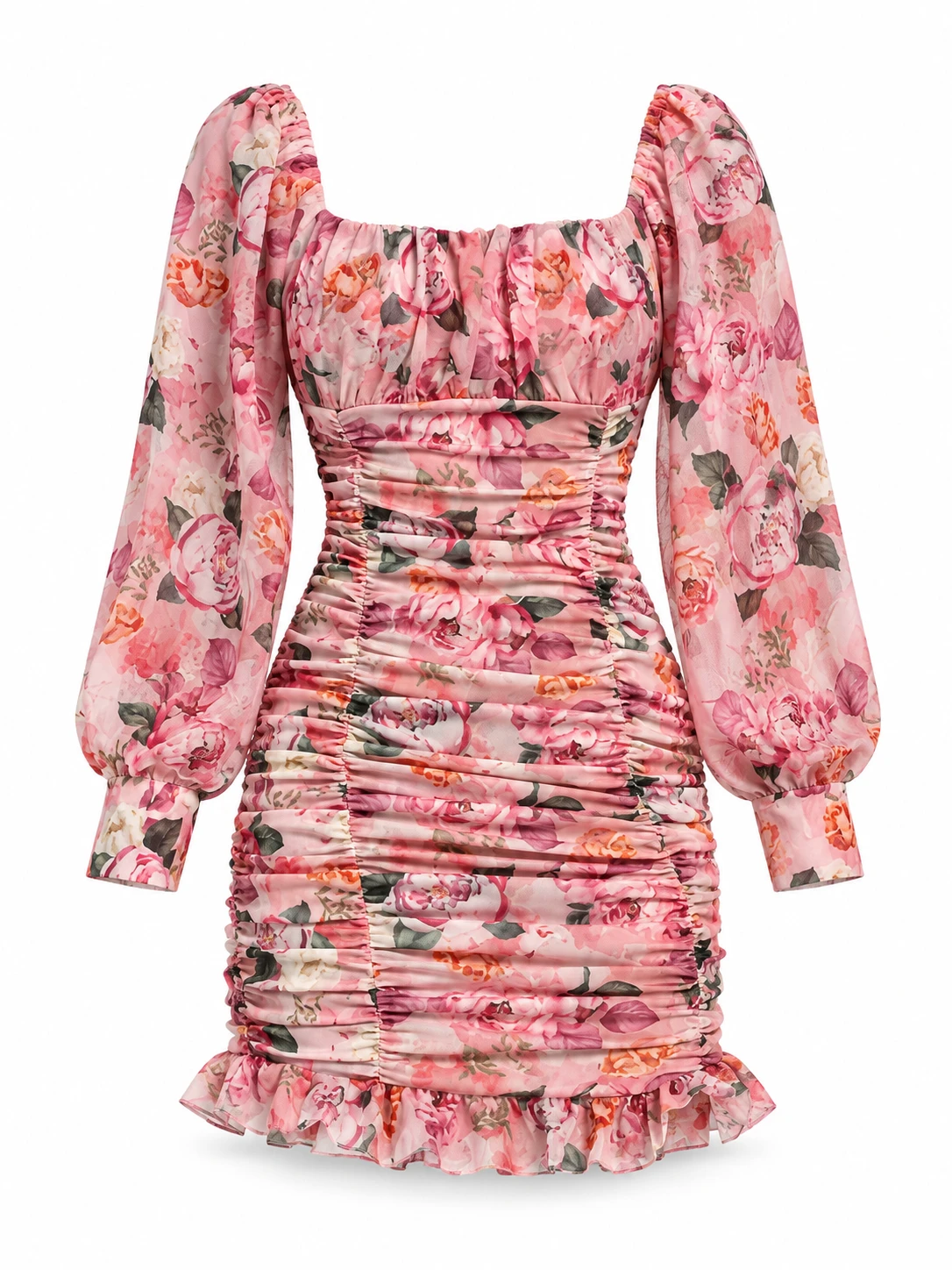 Pink Long Sleeve Floral Dress